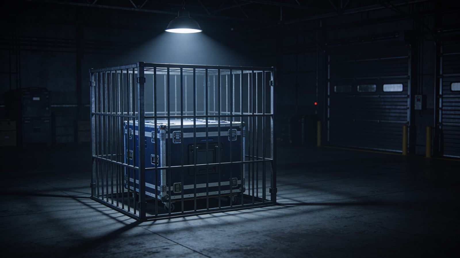 High-value asset secured in a protective cage