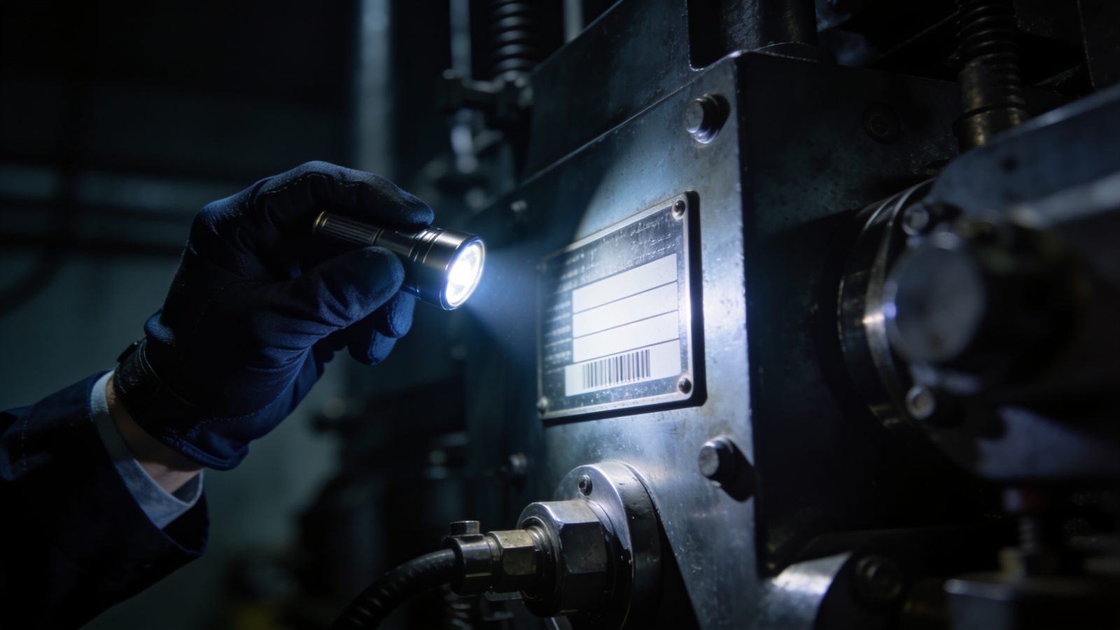 Inspector verifying an asset serial plate