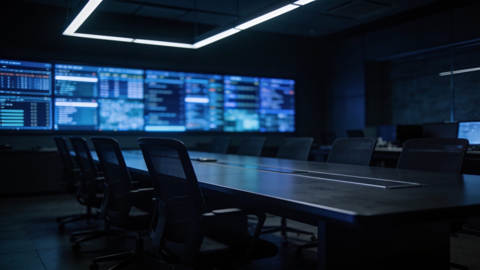 Crisis operations room with status screens
