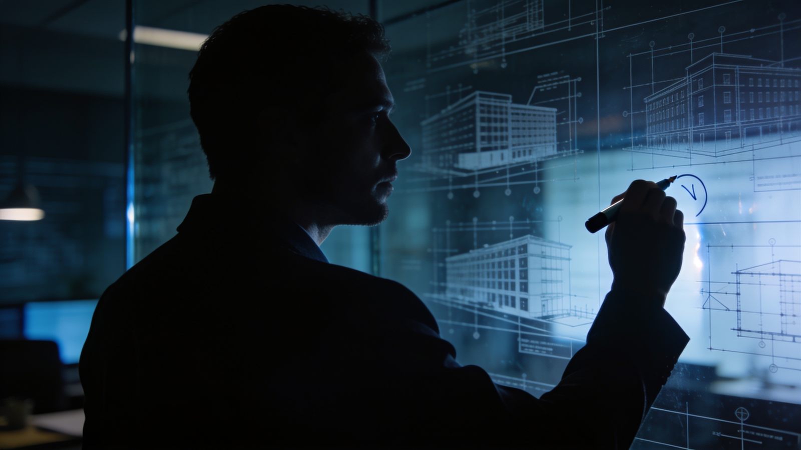 Security consultant working through building plans