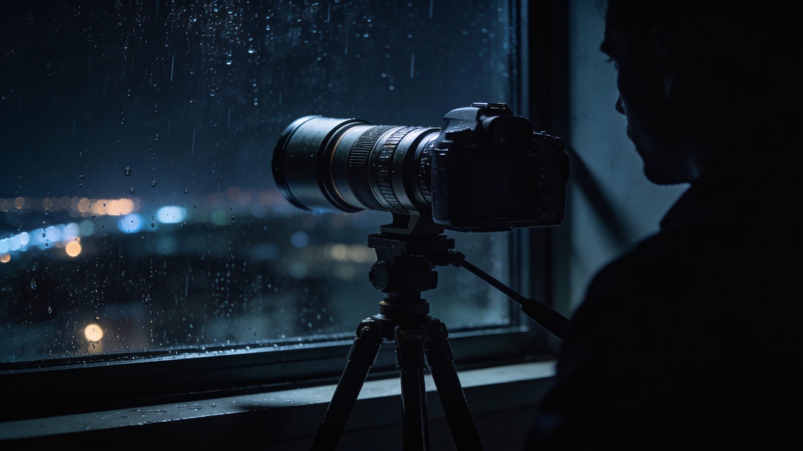 Surveillance position overlooking city lights at night