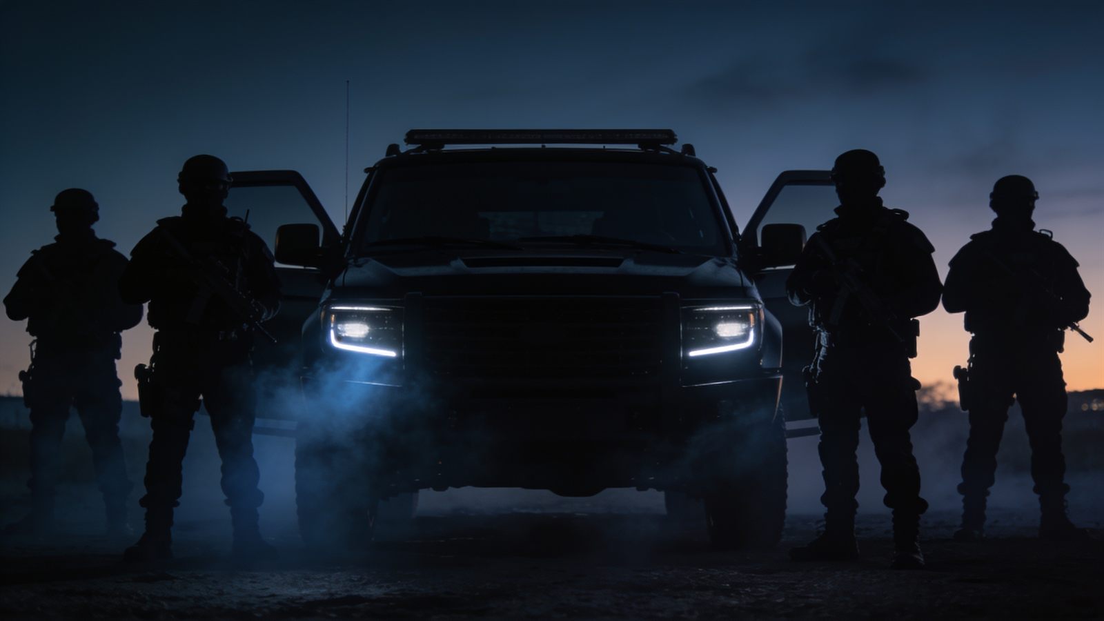 Tactical security team at dusk